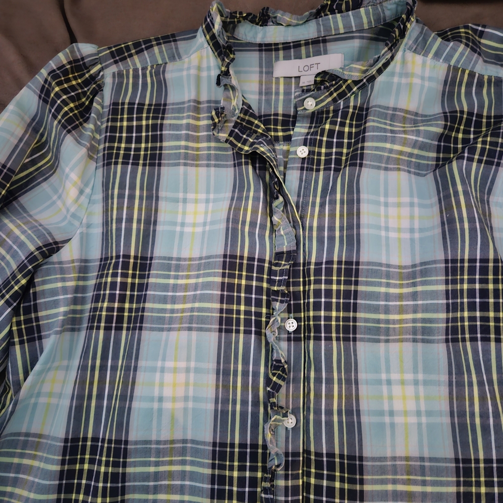 LOFT Plaid Ruffle Blouse